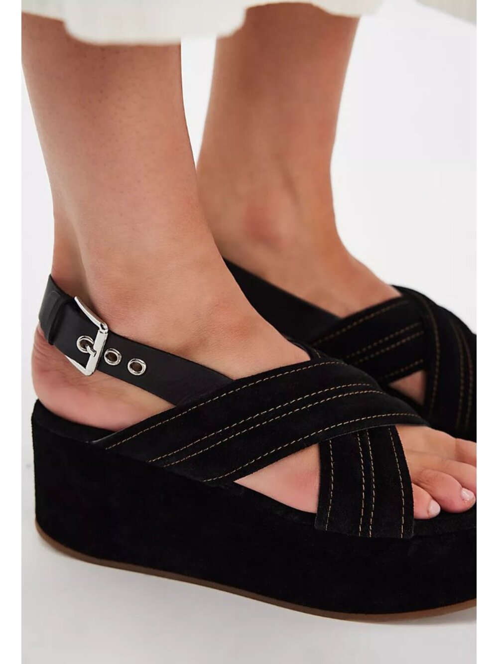 FREE PEOPLE Skyline Platform Sandals / Black Suede - Picture 1 of 11